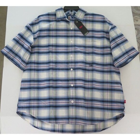 Levi's Men's Sz Large Multicolor Plaid Oversized Casual S/S Button Up Shirt - Picture 6 of 7